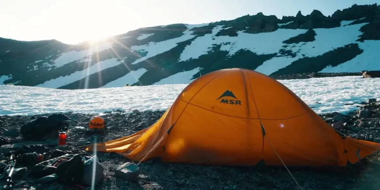 MSR 4-Season Tent in Snowy Mountain Setting on a Winter Afternoon