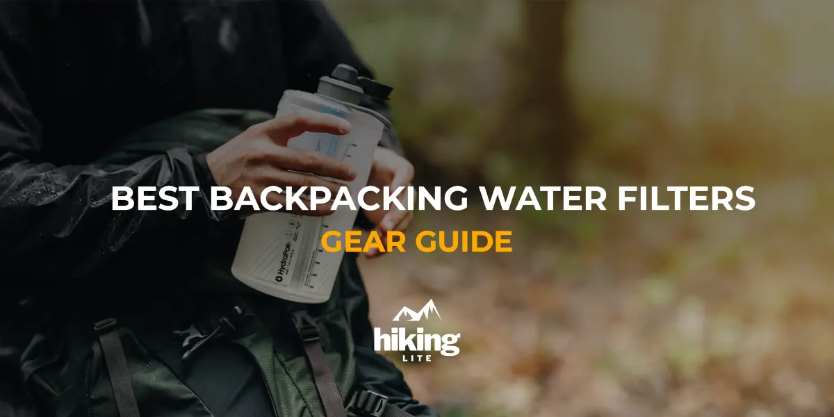 Best Backpacking Water Filter: A man holding a HydraPak Flux™+ 1.5L water filter