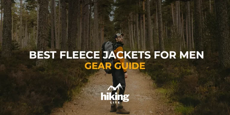 Best Fleece Jackets for Men: A hiker wearing a fleece on a forest trail