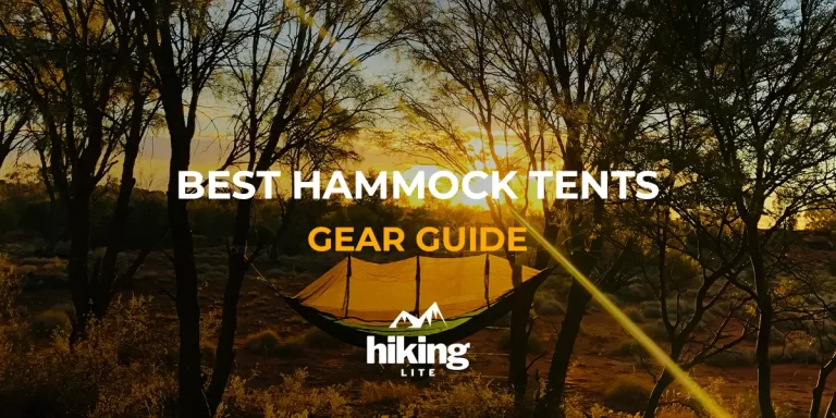 Best Hammock Tents: A hammock tent in a forest campsite during a scenic sunset