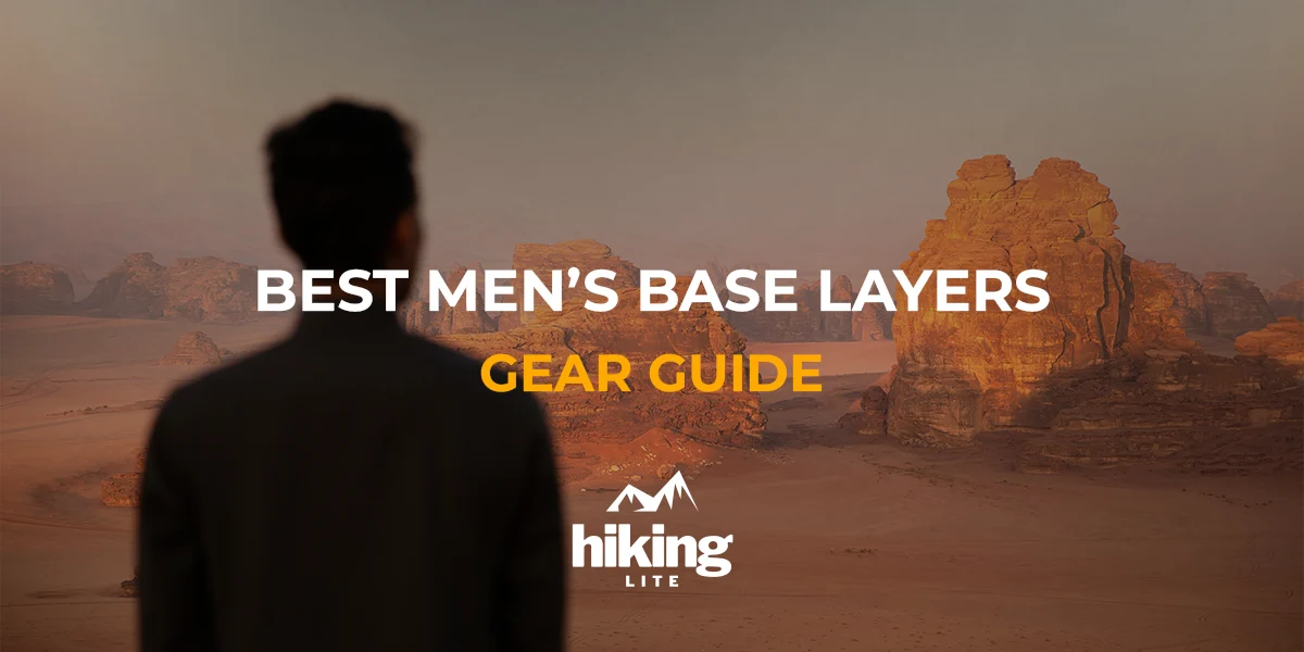 The best men's base layers: A hiker observing a canyon at sunset
