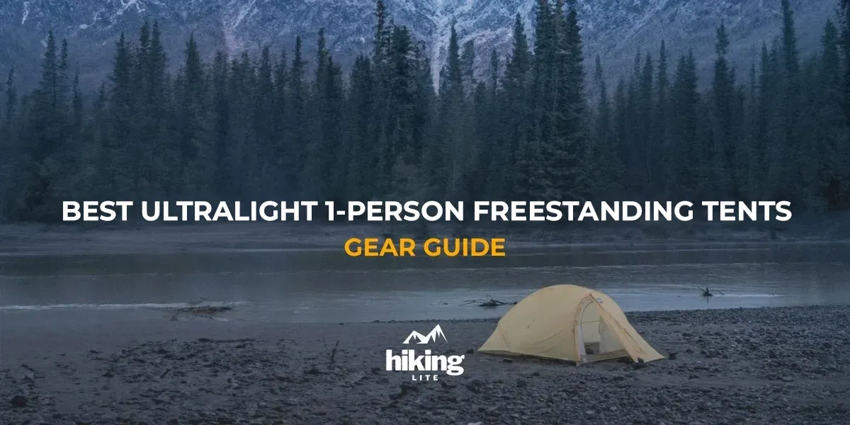 1-Person Backpacking Tents: Ultralight 1-person backpacking tent in front of water in a scenic mountain valley