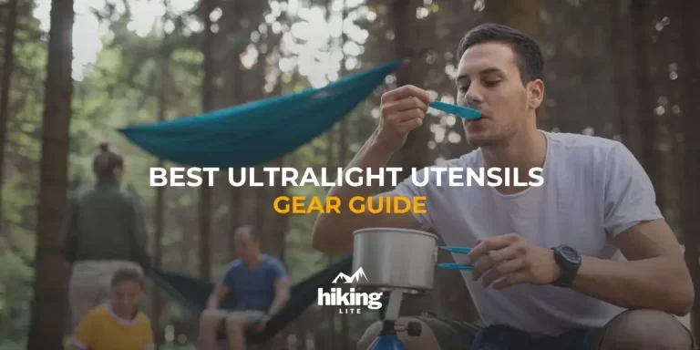 Best Ultralight Backpacking Utensils: Hiker enjoying a meal at a campsite with an ultralight backpacking utensil