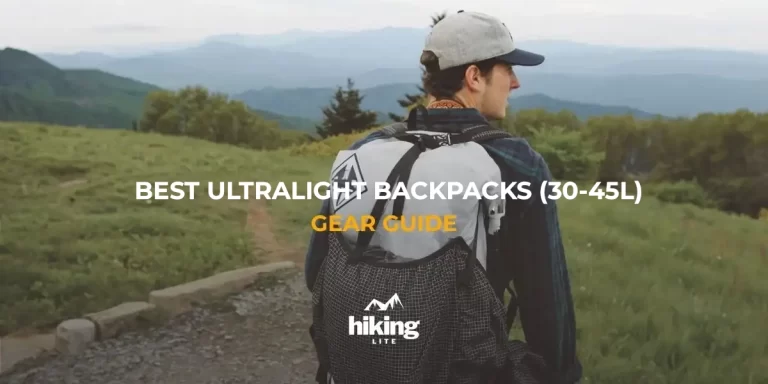 Hiker in the mountains with an ultralight hiking backpack