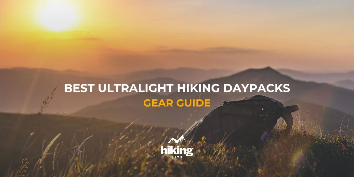 Ultralight hiking daypack amidst mountain grass during golden hour