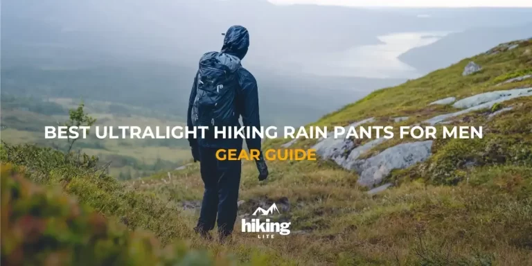 Hiker in the UK wearing ultralight hiking rain pants with a scenic view