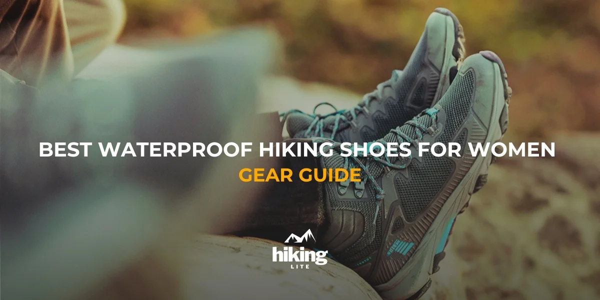 Best Waterproof Hiking Shoes for Women: Hiker's feet in high-cut waterproof hiking trail runners