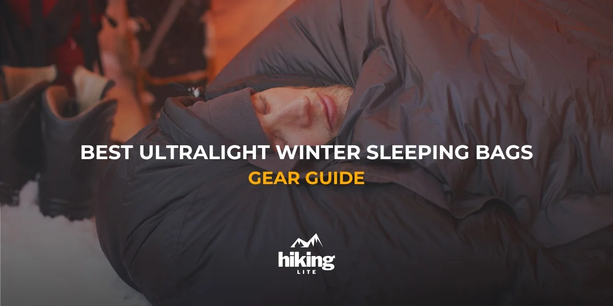 Close-up of a hiker sleeping in their tent in a warm ultralight winter sleeping bag