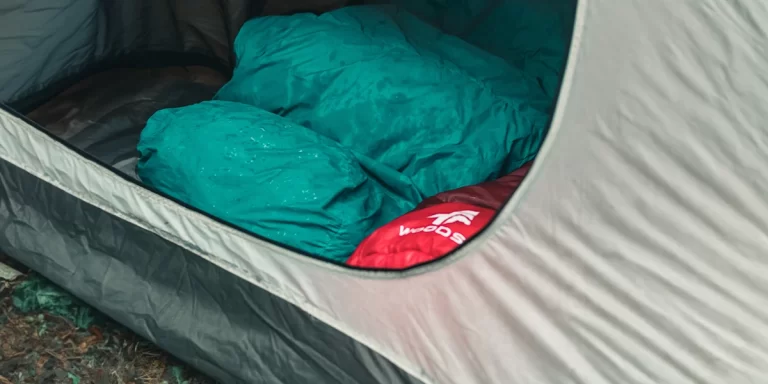 Sleeping Bag Care: A wet and mucky sleeping bag in a tent