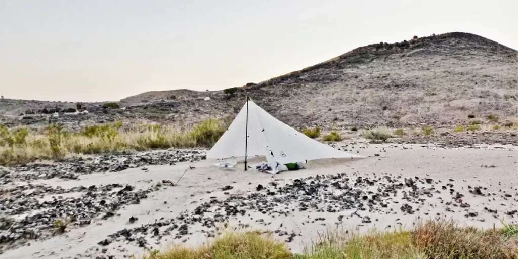 Tarp or Tent: Ultralight Hyperlite Mountain Gear tarp in a desert