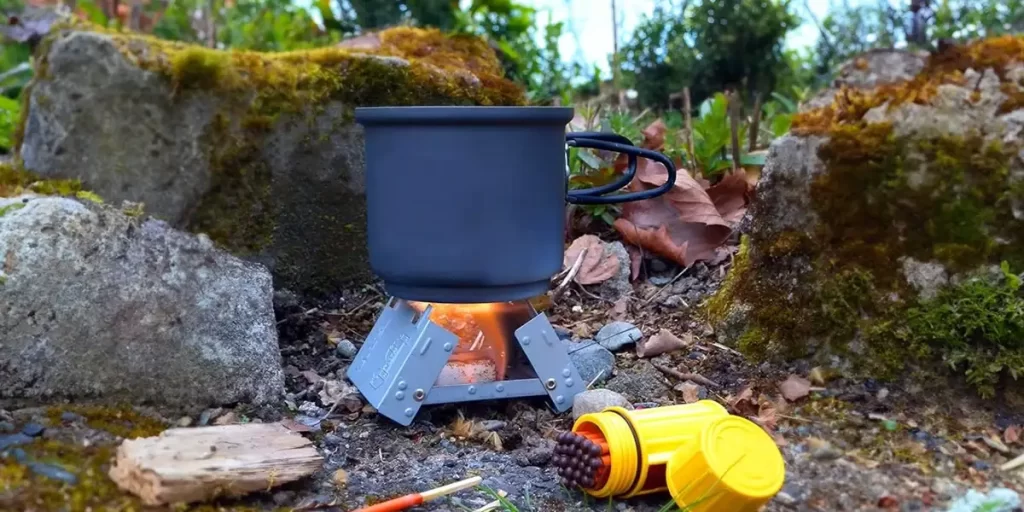 Solid Fuel Stoves: A close-up of a solid fuel stove in action at a campsite
