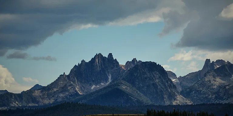 Jagged granite peaks, forming the iconic skyline of Idaho's remote Sawtooth Mountain Range