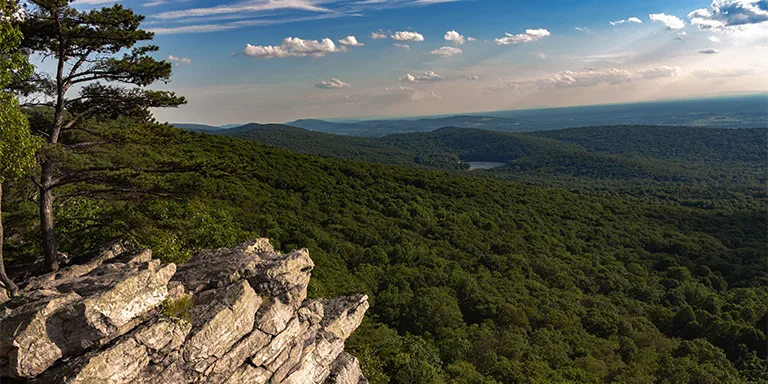Annapolis Rock, a stunning vista along the Appalachian Trail in Maryland, offers breathtaking panoramic views of the rolling Appalachian Mountains, blanketed in a verdant sea of lush forest stretching out to the horizon